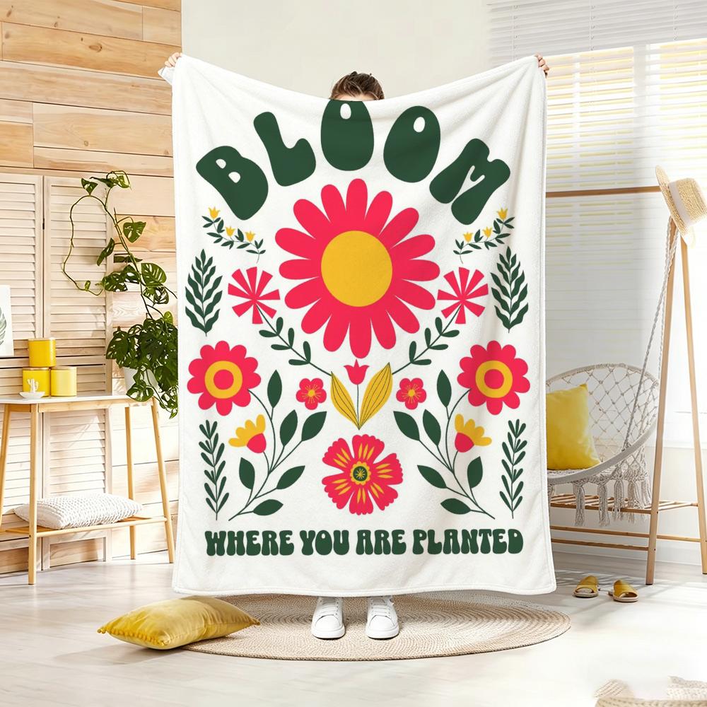 Плед-покрывало B-Boho с цветочным принтом и цитатой, легкий, 240 г, фланелевое, мягкое, приятное для кожи, для охлаждения летом