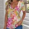 Женская футболка с V-образным вырезом Летняя уличная мода С коротким рукавом Повседневный топ 3D цветочный узор Женская одежда
