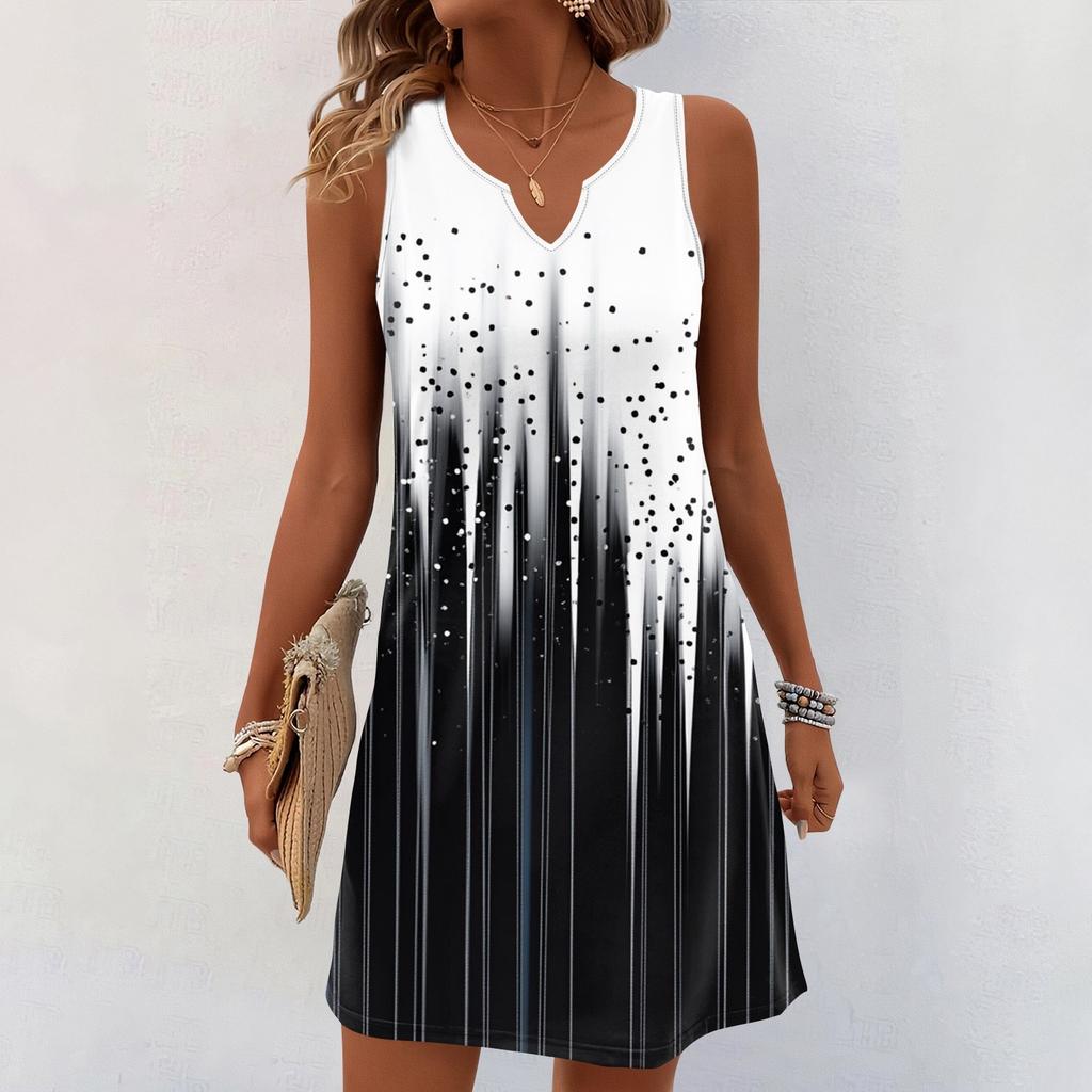 Women Summer Dresses V-Neck Print Sleeveless Sundress Casual Dress