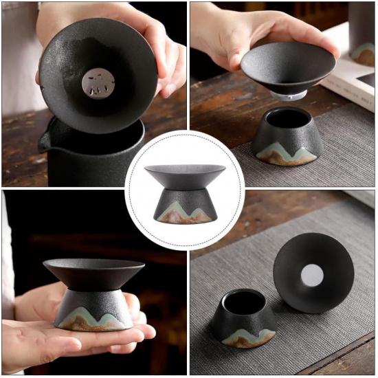 Kung Fu Tea Utensils - Ceramic Tea Cup Infuser with Mesh Sifter & Strainer for Single Serve or Teapot