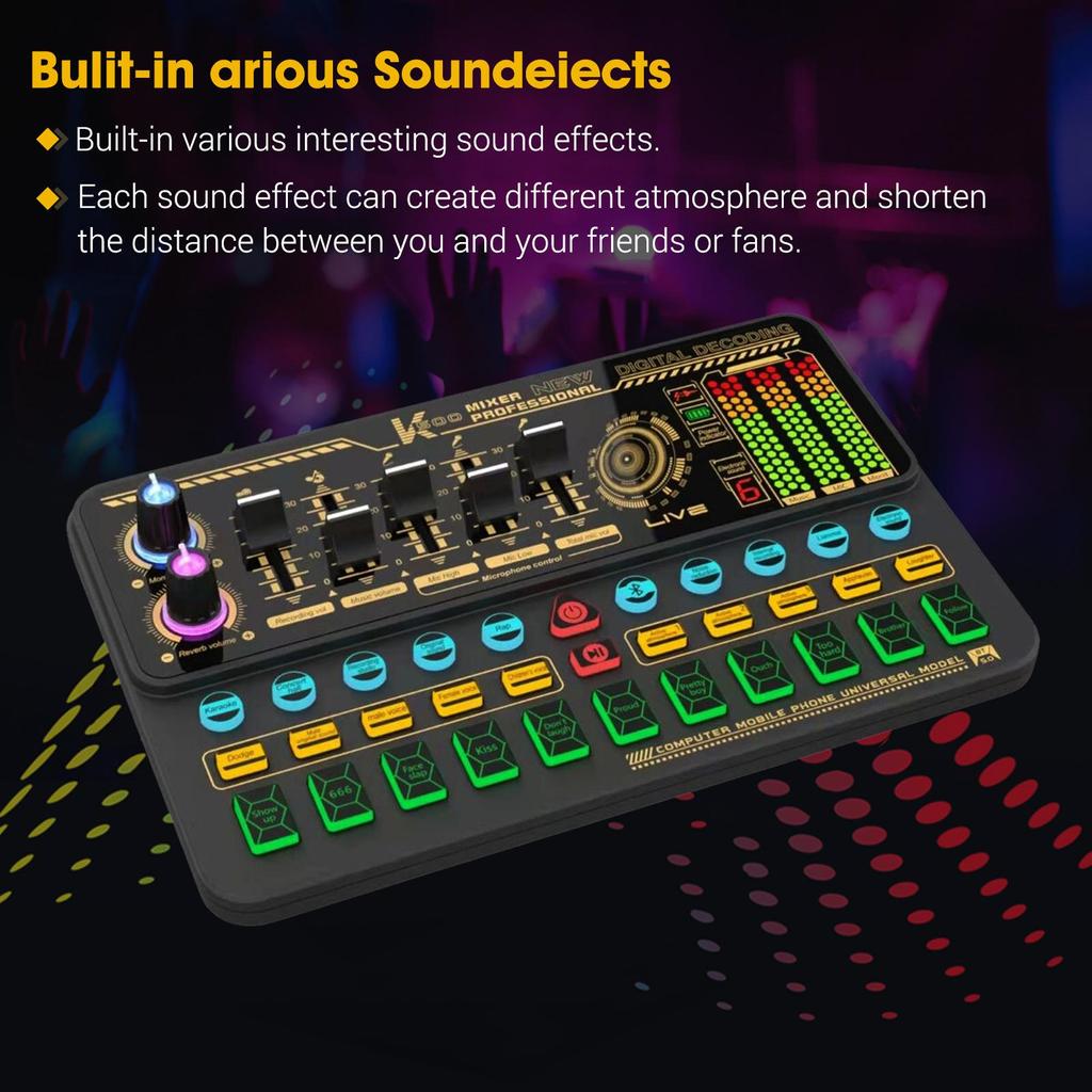 SK500 Portable Live Sound Card Voice Changer Device Audio Mixer Kit with Microphone Mic Stand Earphone