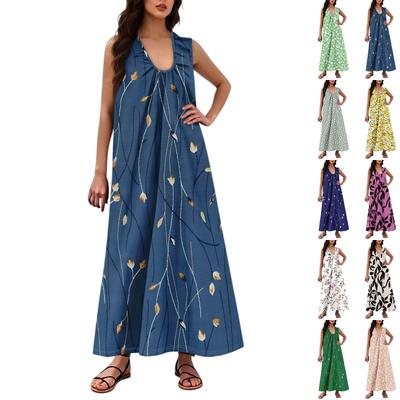 Женская Мода Повседневная А-силуэт Цветочный Принт Эффект Молотка Свободная Длинная Юбка с Карманами