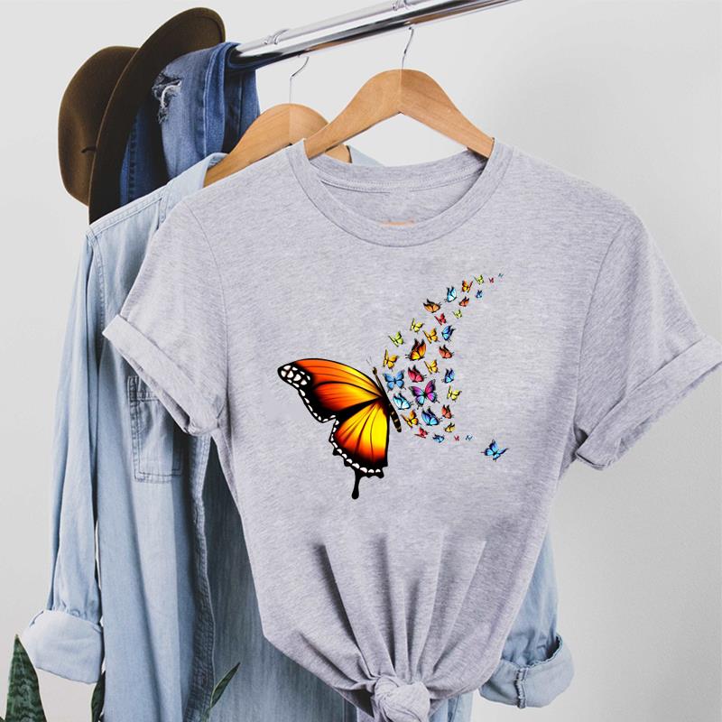 Lovely Tee Top Fashion T Shirt Clothing Casual 90s Butterfly Sweet Cute Short Sleeve Women Print Lady Female Graphic T-shirt