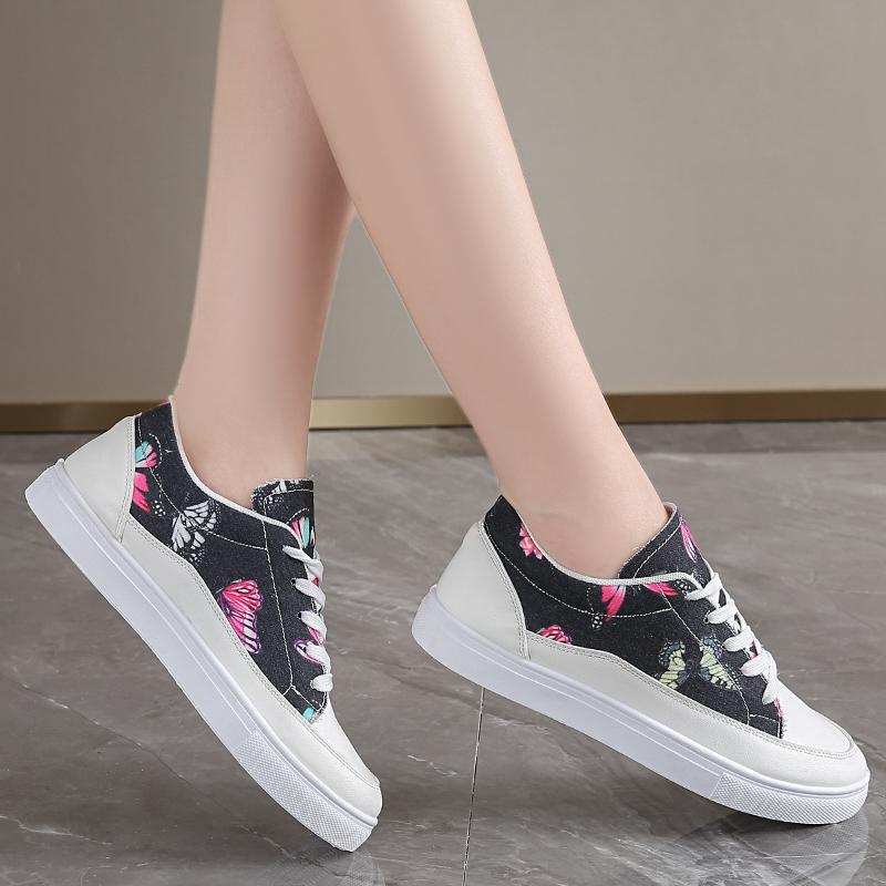Женские вулканизированные туфли, дышащие парусиновые туфли, студенческие низкие кроссовки, кроссовки с изображением аниме-бабочки, износостойкие кроссовки для девочек, подарок