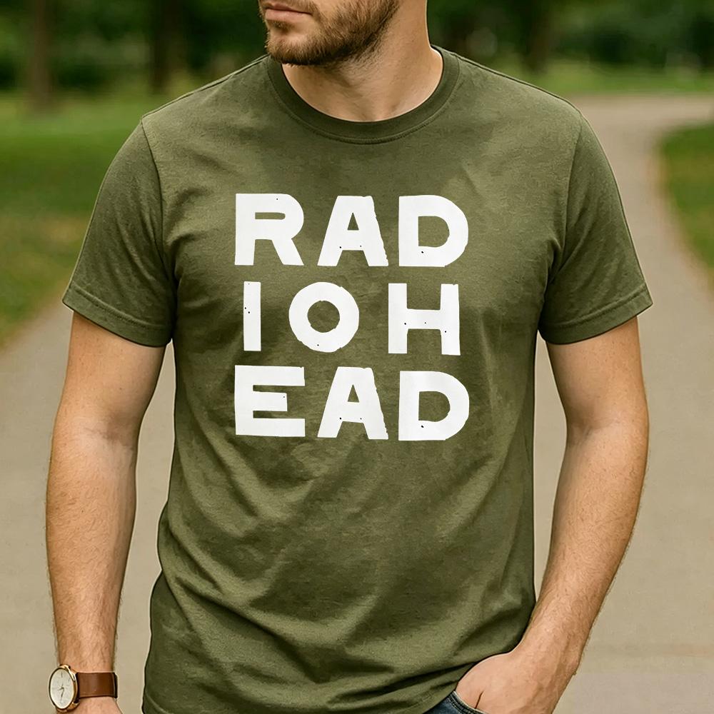 Radiohead Distressed Block Text Graphic T Shirt Unisex Crew Neck Short Sleeve Rock Fan Holiday Gift Tee