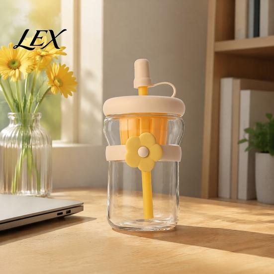 Portable Tea Travel Mug with Filter Glass Straw Cup, Detachable Filter, Macaron Color Flower Water Bottle for Scented Decor, Heat Resistant Mug, Home