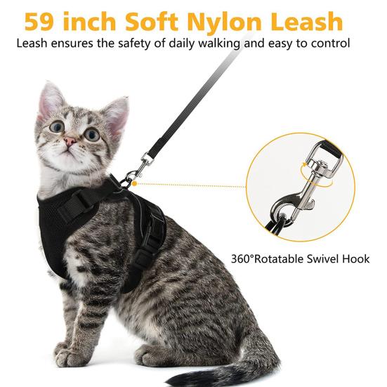Кошачья шлейка и поводок для прогулок, регулируемый, устойчивый к побегу, жилет для котят, шлейка со светоотражающими полосками для котят средних и больших размеров