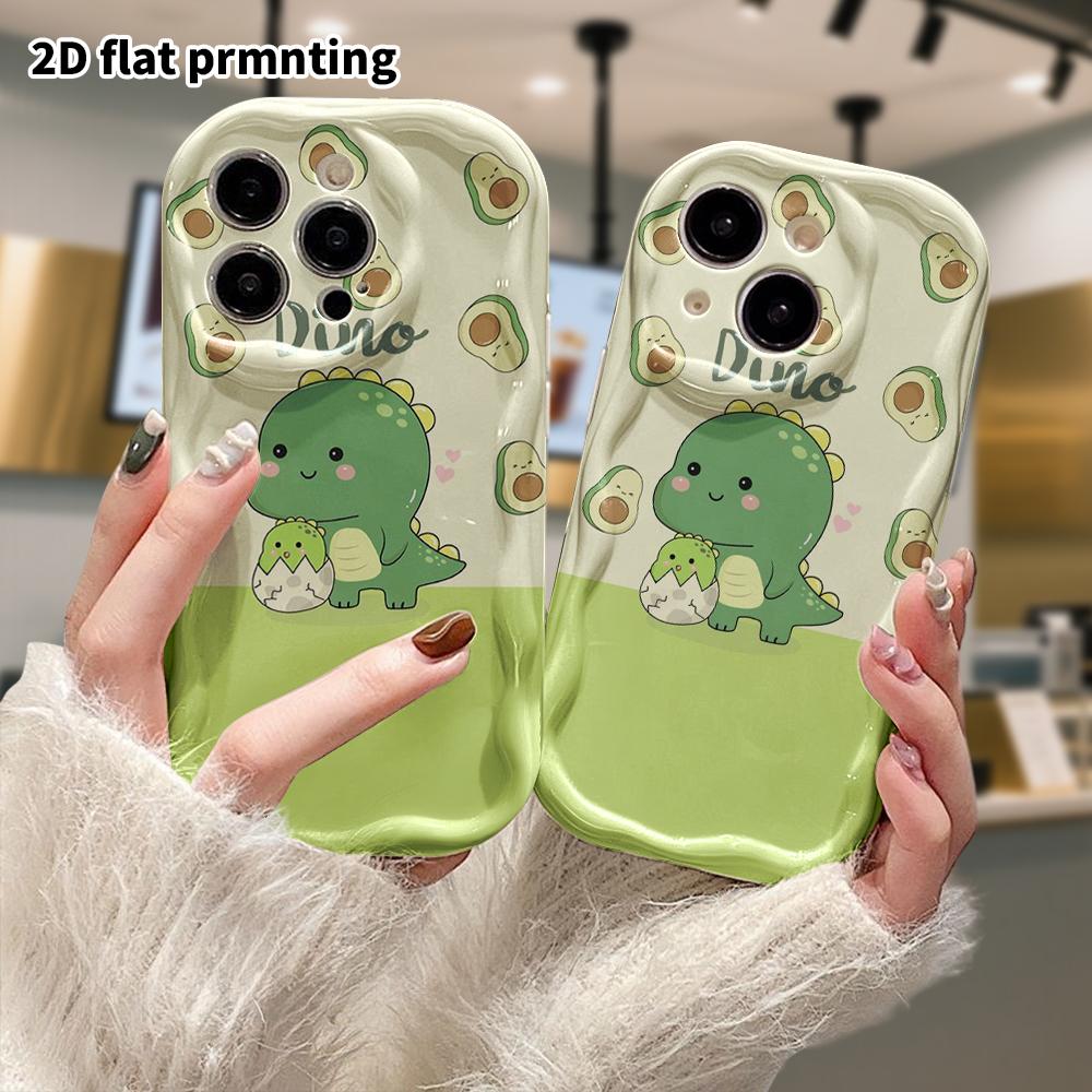Phone Case: 2D flat design suitable for iPhone 18 17 16 15 14 13 Pro protective case, avocado dinosaur, perfect Christmas and Halloween holiday gift