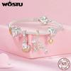 WOSTU 925 Sterling Silver Mother's Day Gold Charm Heart Wing Pendant Cross Tree Stopper Beads Fit Original Bracelet Guard Gift