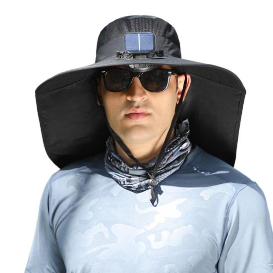 Мужская рыбацкая шляпа с солнечным вентилятором, ветрозащитный ремешок с большими полями, зарядка через USB, защита от ультрафиолета и солнечного света, быстрая сушка, отличная воздухопроницаемость, рыбалка на открытом воздухе