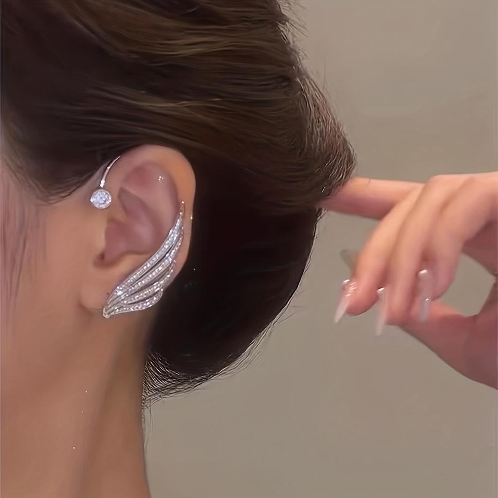 Full Rhinestones Angel Wing Clip-On Earrings Hook Without Pierced Jewelry Gifts