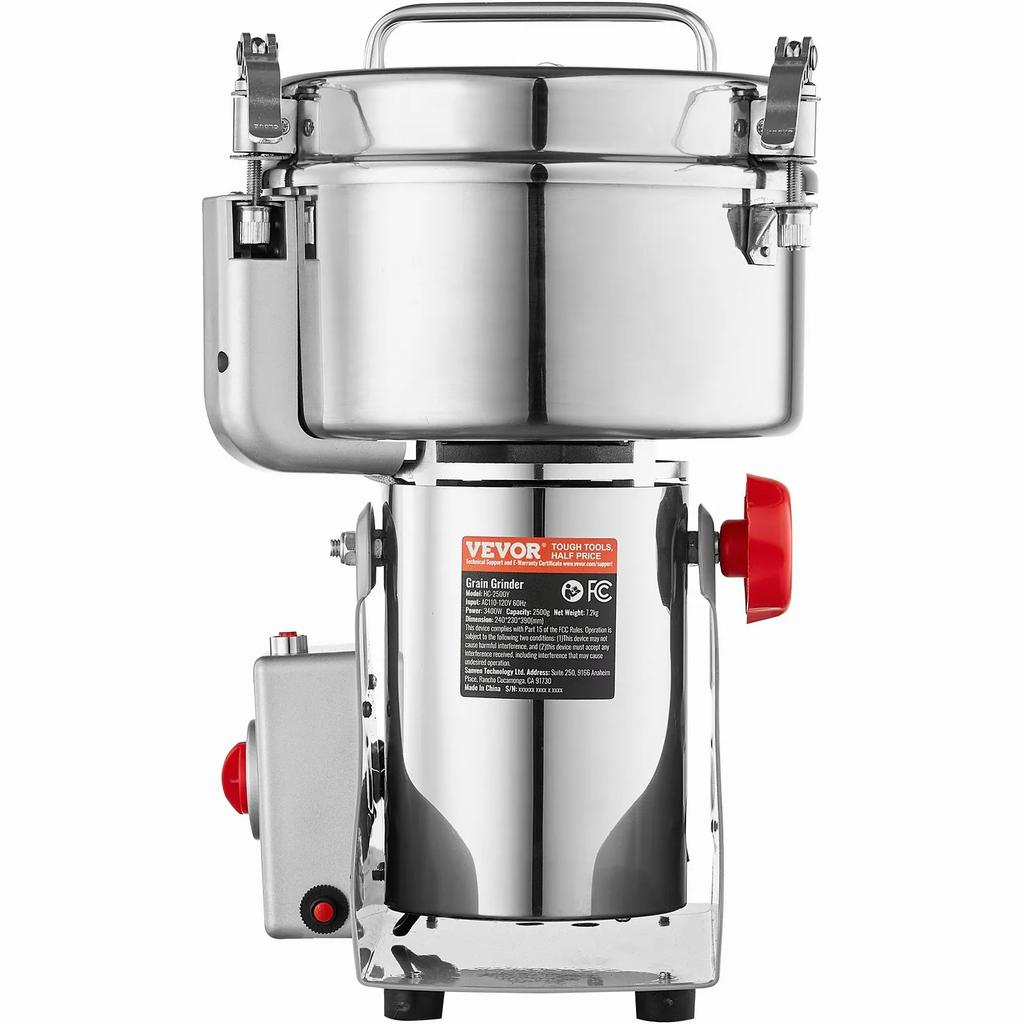 VEVOR 2500g Electric Grain Mill Grinder, High Speed 3400W Commercial Spice Grinders, Stainless Steel Pulverizer Powder Machine