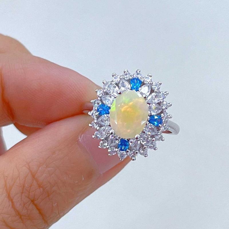Sace Gems Кольца из стерлингового серебра 925 пробы с натуральным опалом 7*9 мм для женщин, помолвка, коктейльная вечеринка, ювелирные украшения, подарок
