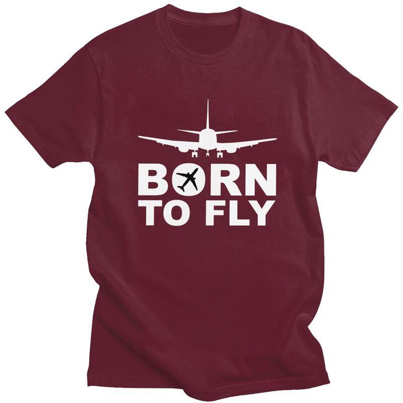 Мужская футболка с принтом 'Born To Fly' Самолет, короткий рукав, 100% хлопок, повседневная, авиация, самолет, подарок пилоту, модная футболка