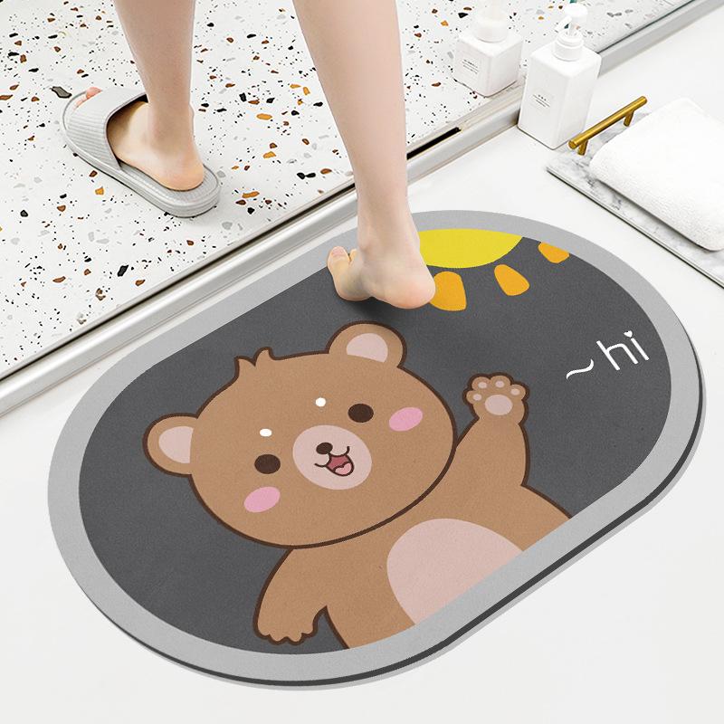 Diatom Mud Mat Toilet Cartoon Top Restroom Mat Non-slip Moisture-wicking Quick Drying Home Toilet Door Bathroom Pad