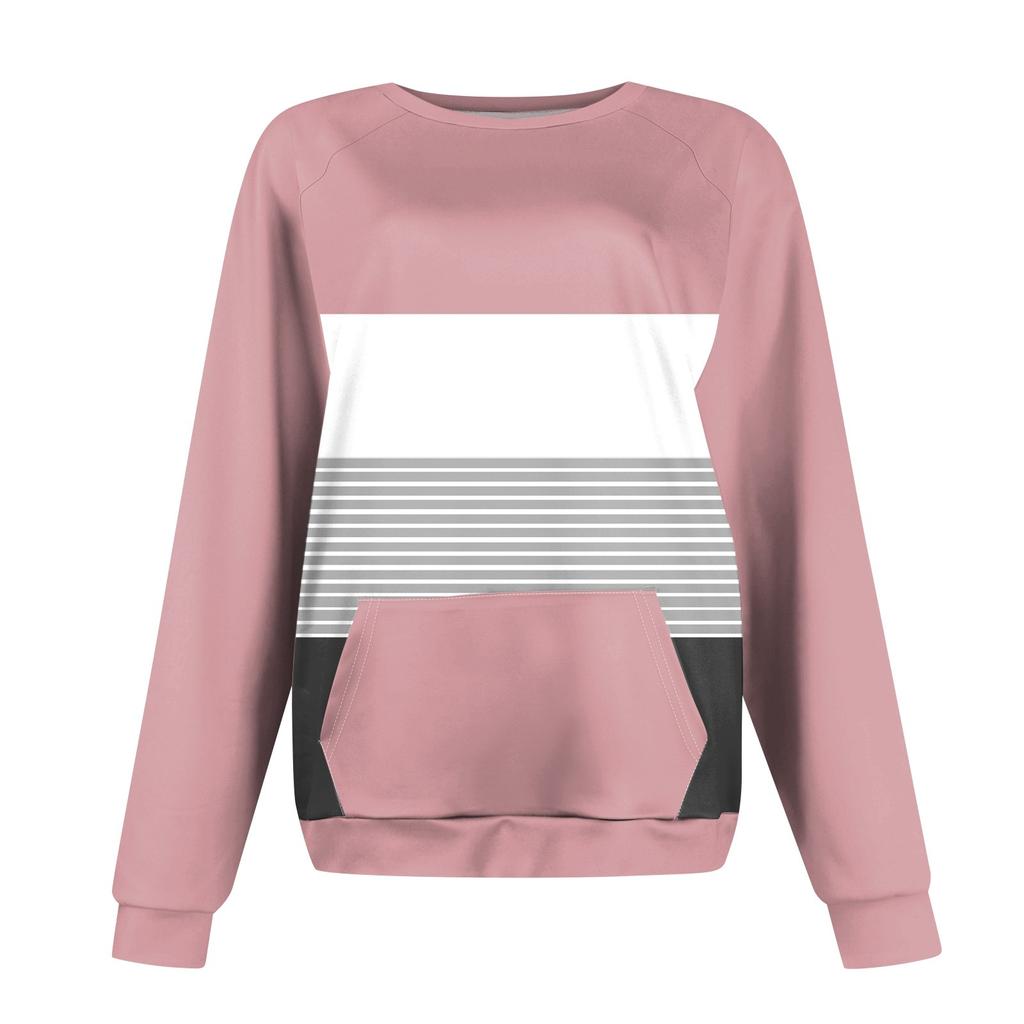 Womens Long Sleeve Sweatshirt Casual Round Neck Cute Pullover Tops Printing Lightweight Sweatshirt With Pocket