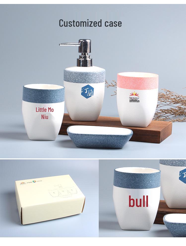 European Style Snowflake Glaze Ceramic Bathroom Set: Pink Mouthwash Cup, Hand Sanitizer Bottle, and More