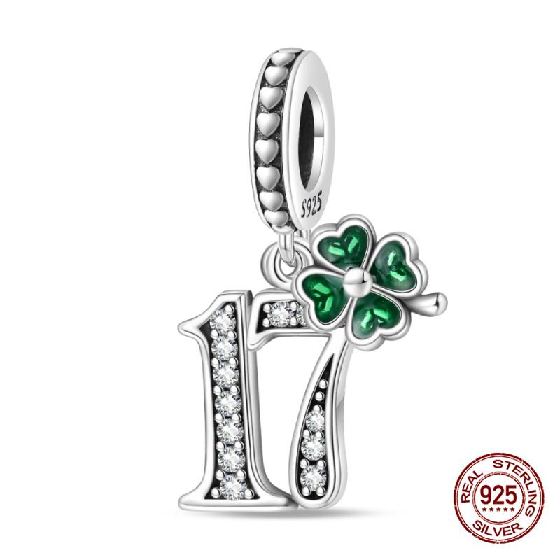 Оригинальные Шармы Медь Счастливый Четырехлистный Клевер Шармы-Цифры Бусины Подходят для Оригинального Браслета 3 мм Женские DIY Ювелирные Изделия Подарок