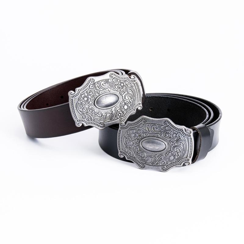 Adult Engraved Fashion Retro Belt Gentleman Waist Accessories Black Cowhide Belt Period Props