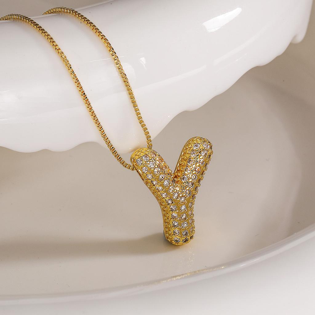 Cubic Zirconia Gold Plated Bubble Alphabet Letter Necklace Monogram Necklace Balloon Initial Necklace Gifts for Women Ladies