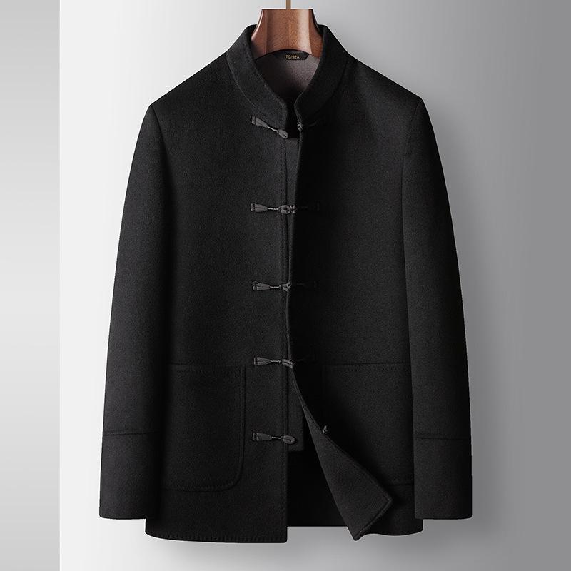 Осенне-зимний китайский молодежный костюм Тан с воротником-стойкой, двусторонняя шерстяная повседневная теплая куртка