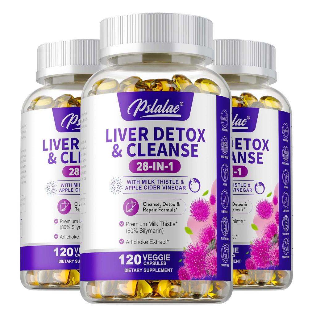Pslalae Milk Thistle & Apple Cider Vinegar 28-in-1 Complex Capsules 120ct — with Artichoke, Dandelion & Turmeric, Daily Wellness Formula