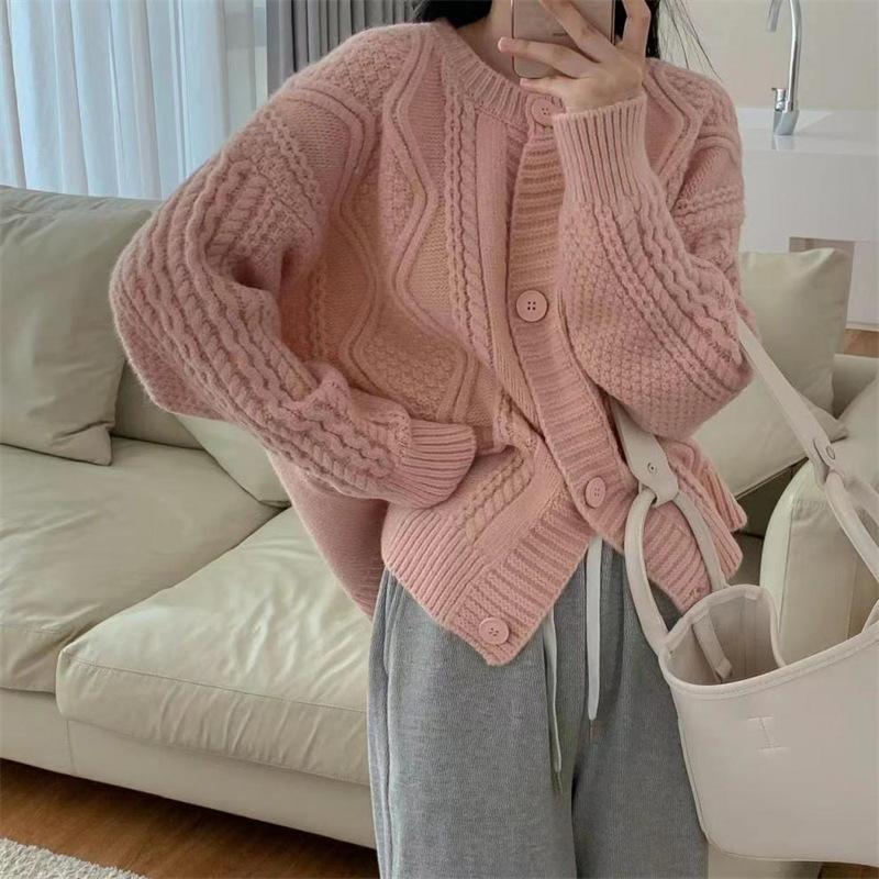 Нежный мягкий вощеный твист свитер куртка женская осень и зима новый корейский омолаживающий свободный повседневный вязаный кардиган