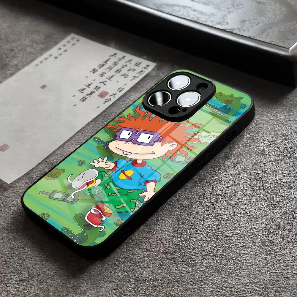 Чехол для телефона для iPhone 17 Pro Max 14 Pro 15 12 11 13 Mini X XR XS 16 Plus SE Стеклянная крышка Мальчик и Девочка Rugrats Чаки