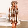 Women's Plaid Dress Loose Casual Ruffle Knee Length Shirt Dresses