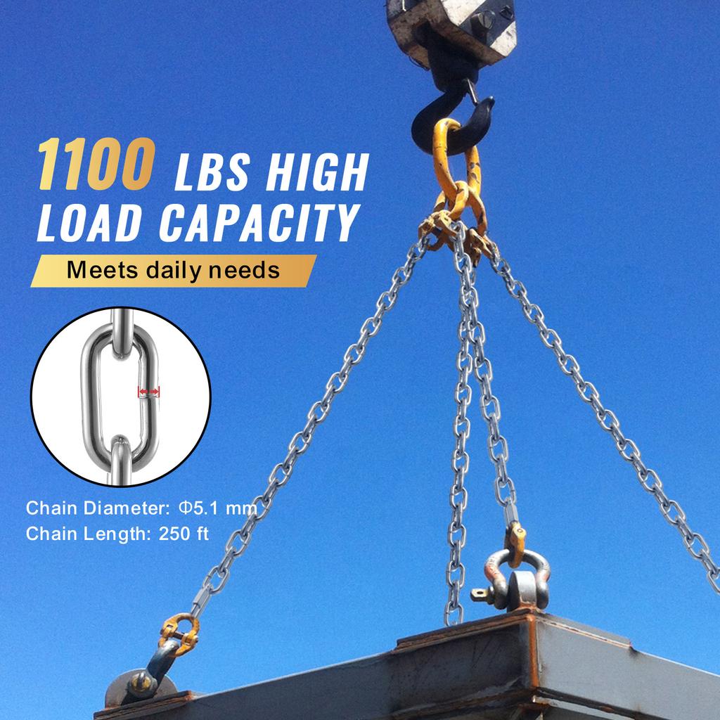 SucceBuy 10 футов/250 футов Цепь с доказанным звеном 3/16" Оцинкованная, проверенная на прочность цепь, с цепью из углеродистой стали для буксировки, подвешивания