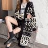 Women's Sweaters Mid-length V-neck Diamond Pattern Knitted Cardigans Autumn Winter Loose Wool Knit Coats Lady Outerwear