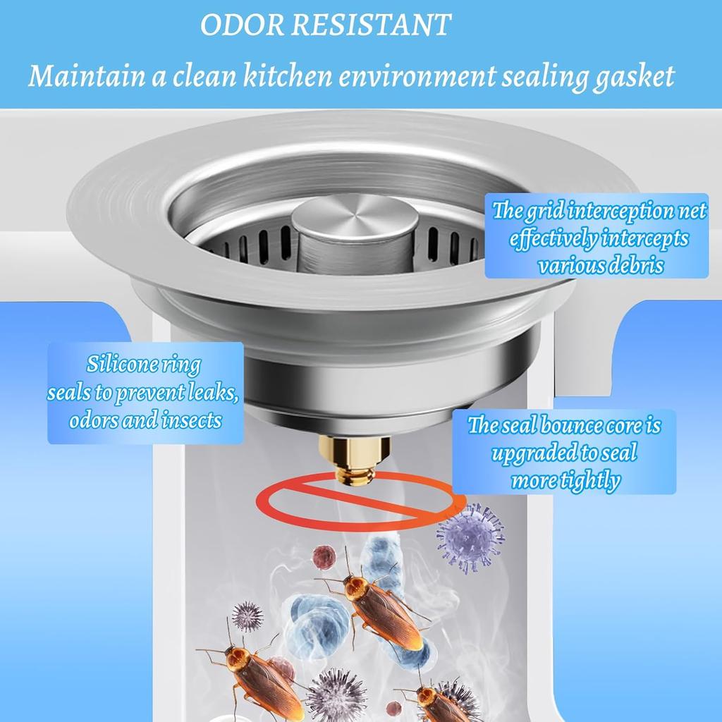 Сливной фильтр для кухонной мойки 3 в 1, Универсальная заглушка для кухонной мойки из нержавеющей стали, Всплывающая, Защита от засоров, для стандартного 3-1/2 дюймового отверстия в США