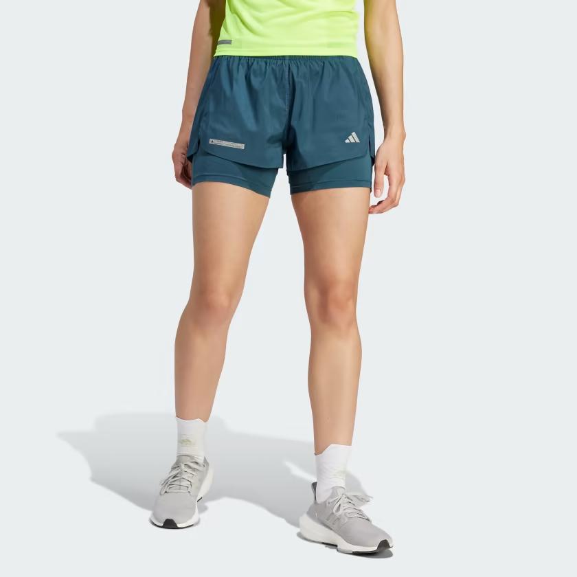 adidas Спортивные шорты 2-в-1 с логотипом Pure Color с эластичной резинкой на талии, женские штаны, темно-синие, HZ4481