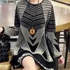 Vintage Loose Knitted Geometric Sweater Spring Autumn Long Sleeve O-Neck Plus Size Pullovers Tops Fashion Casual Women Clothing