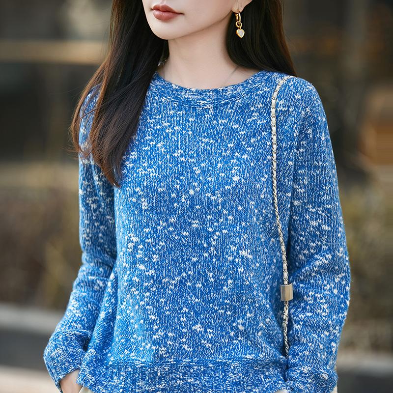 Autumn And Winter New Floral Yarn Crew Neck Knitted Sweater Long Sleeve Women'S Floral Yarn Wool Pullover Loose Bottoming Shirt Top