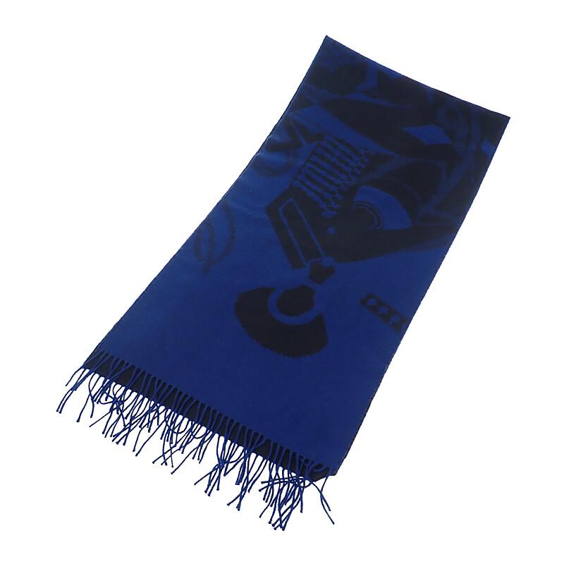 HERMES   Scarf blue/black cashmere Women