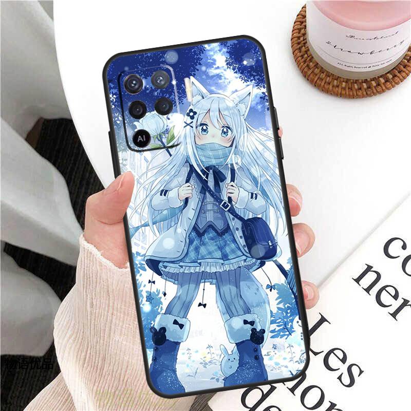 Чехол с аниме-девушкой-кошкой для Oppo A78 A54 A74 A94 A17 A57 A77 A76 A16 A96 A18 A60 A80 A40 A38 A58 A98 A15 A5 Pro