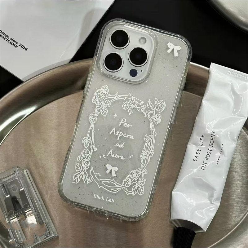 Rose English Glitter Shell Suitable for IPhone16 15pro Protective Case Apple Phone Case 13 12 Soft Shell 14