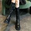 Платформа Женские Высокие Сапоги Дизайнер Ретро Средний Каблук Мотоциклетные Сапоги Зимние Массивные Туфли Тренд Гладиатор Chaussures Femme