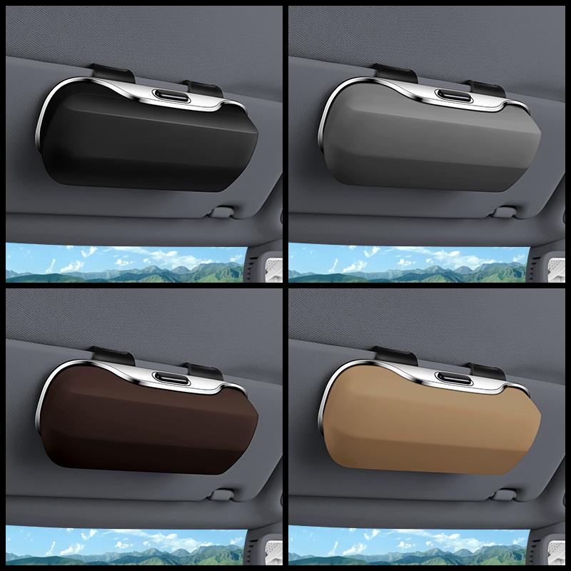 Multifunction Car Glasses Box Portable Car Sunglasses Holder Car Driving Glasses Holder Press Switch Eyeglass Case Sun Visor