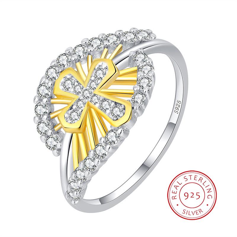 Оригинальность 18-каратного золота, ажурное ажурное кольцо для пары с крестом для женщин, стерлинговое серебро, свадебный подарок на помолвку, ювелирные изделия, кольца из стерлингового серебра для женщин