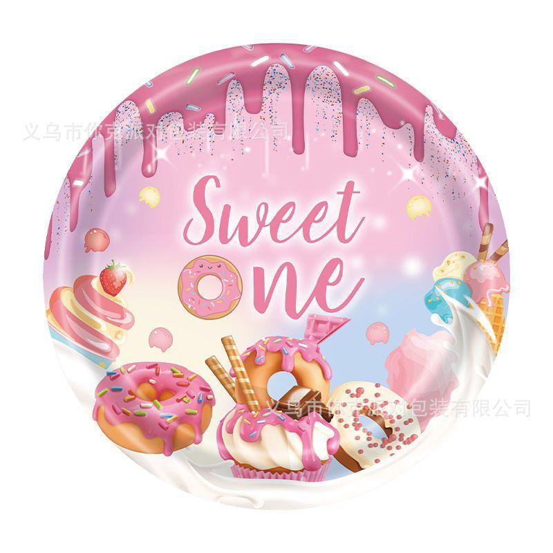 Donut-themed Disposable Tableware Set for Girls' Birthday Party Scene Arrangement
