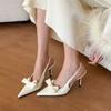 Fashion Temperament Stiletto Baotou Sandals Summer New Pointed Toe Shallow Mouth Bow Strap Anti-slip Wear-resistant High Heels