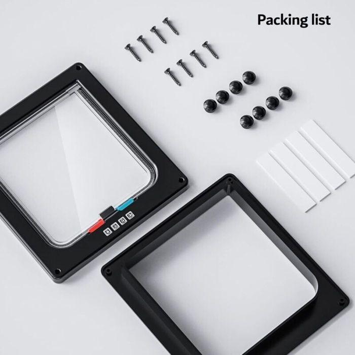 Chatière porte pour chat 4 modes de verrouillage, plastique ABS noir, 28,5 x 24,5 x 5,5 cm