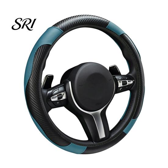Breathable Car Interior Accessory Leather Steering Wheel Cover, Non-Slip Wrap with Honeycomb Ventilation Non Slip Driving Grip Cover Holes,