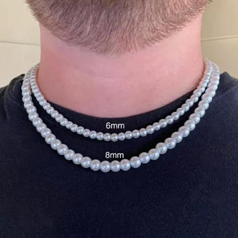 Artificial Pearl Necklace Men Simple Handmade Strand Bead Necklace Choker Men Jewelry for Women Girls Wedding Banquet Necklaces