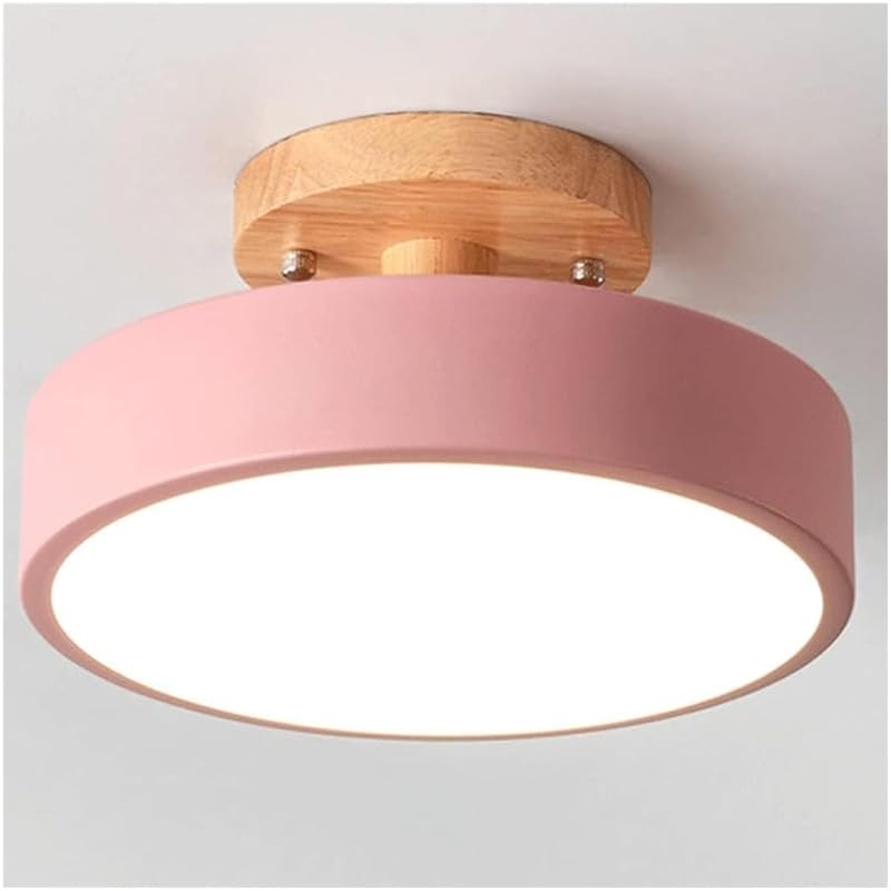 Nordic Log Round LED Semi-flush Mount Ceiling Light - Modern Dimmable Circular Hallway Light Fixture In White, Green, Gray, or Pink | Rustic Kitchen