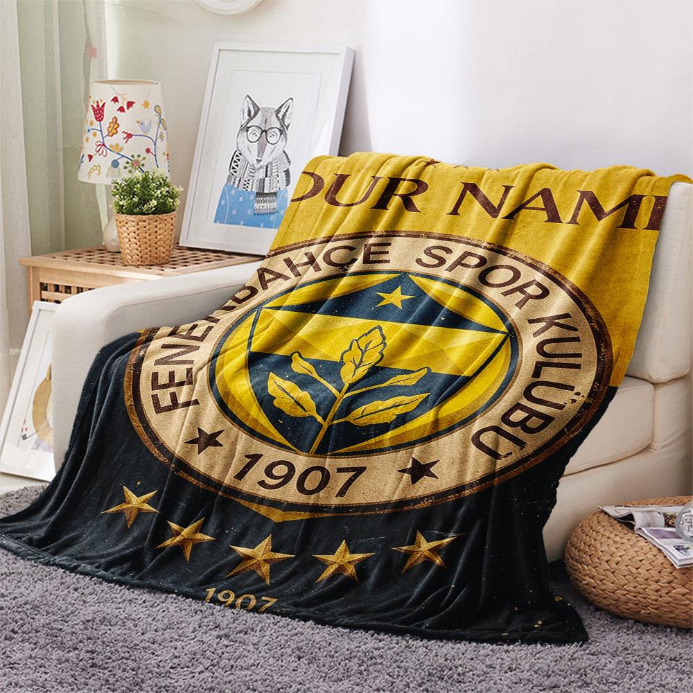 Custom Name,Fenerbahce Spor Kulubu Printed Flannel Blanket, soft throw for bedroom sofa, washable, Christmas present, great gift.