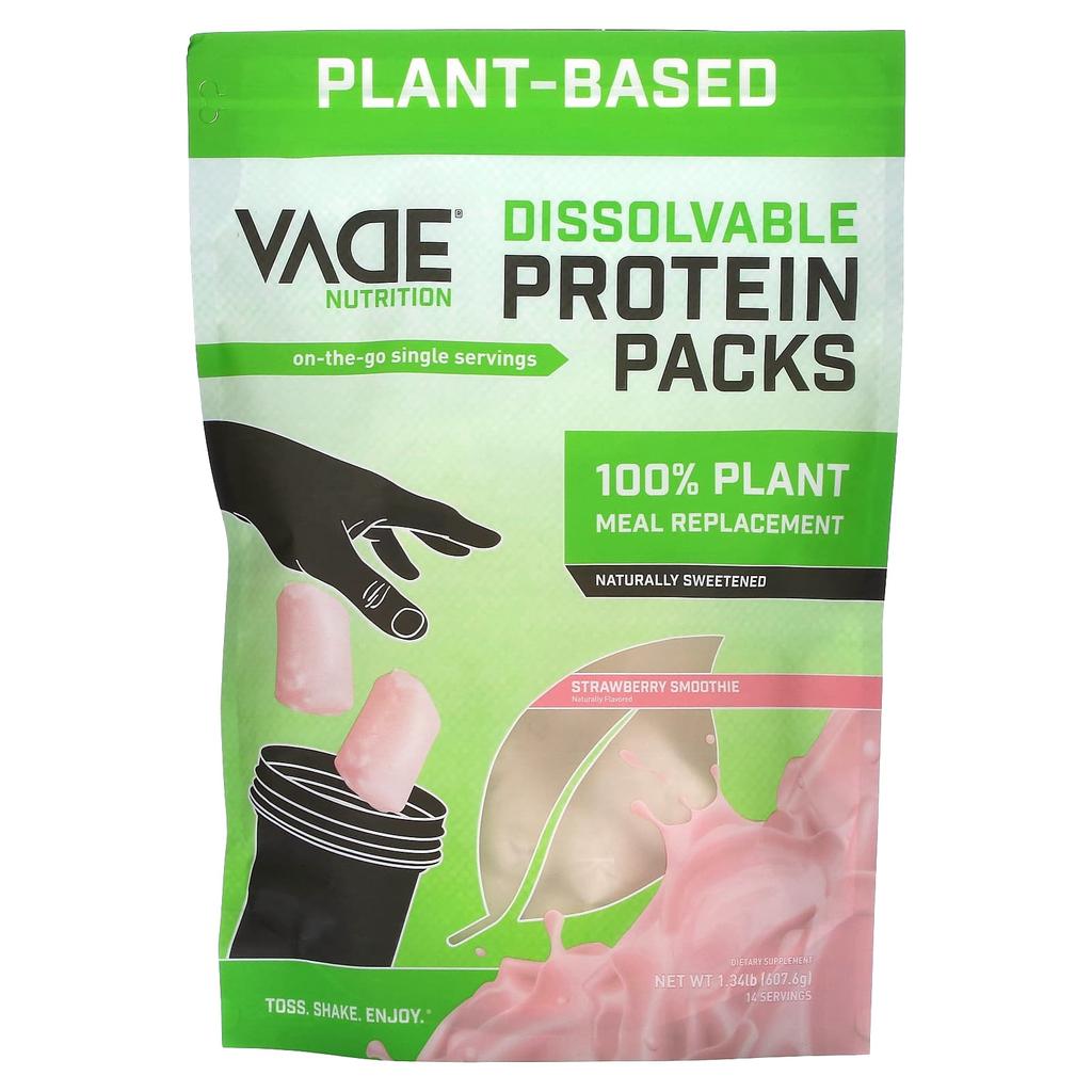 Vade Nutrition Soluble Protein Pack, 100% Plant-Based Meal Replacement, Strawberry Smoothie, 1.34 Lb (607.6 G)