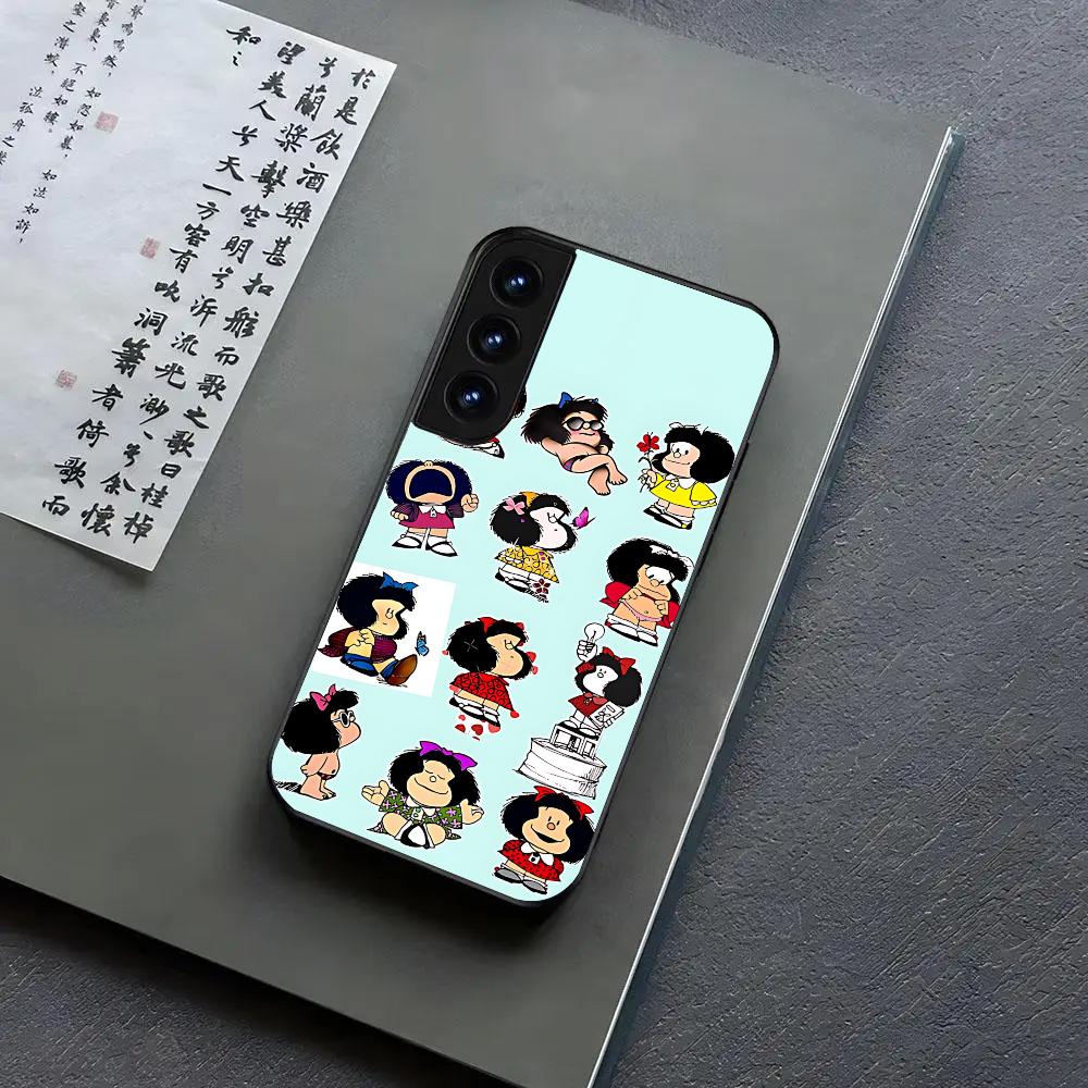 Cute Mafalda Cartoon Phone Case For Samsung S24, S25 22,30,,Note20,Ultra,Lite,Ultra,5G,Plus,FE Black Cover